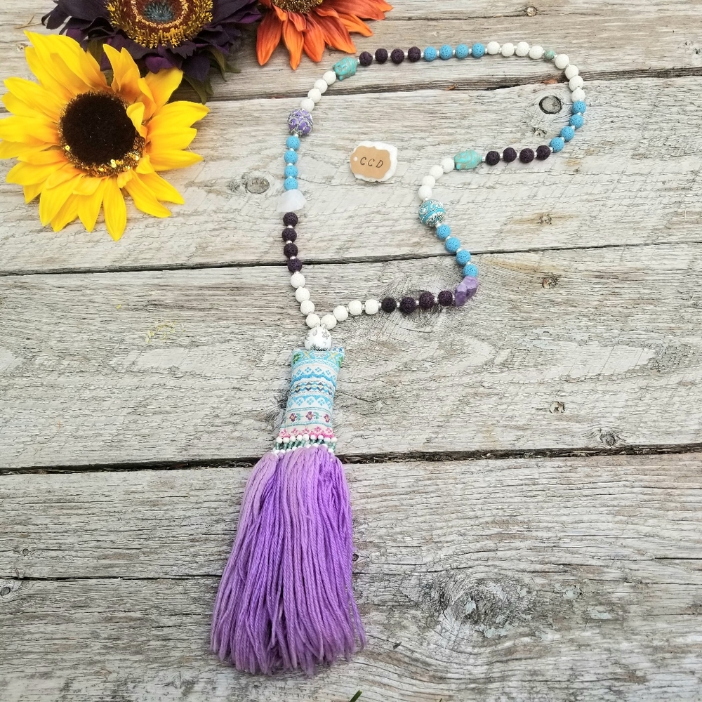 NEW! CCD LAVA STONE, AMETHYST, CRYSTAL NECKLACE!